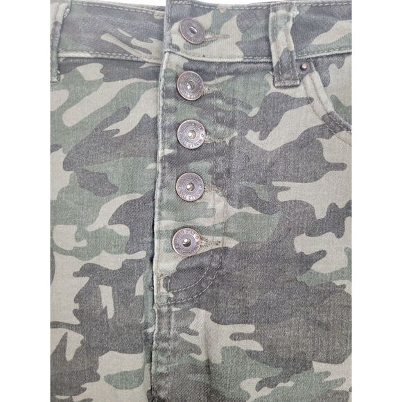 Vanilla Star Skirt 11 Womens Camouflage Mini Length Button Fly Raw Hem Denim - Picture 2 of 8